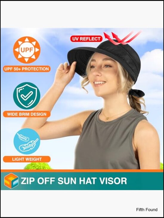 Convertible Sun Hat Visor UPF 50+ Wide Brim Ponytail Hole Outdoor Travel main image 6
